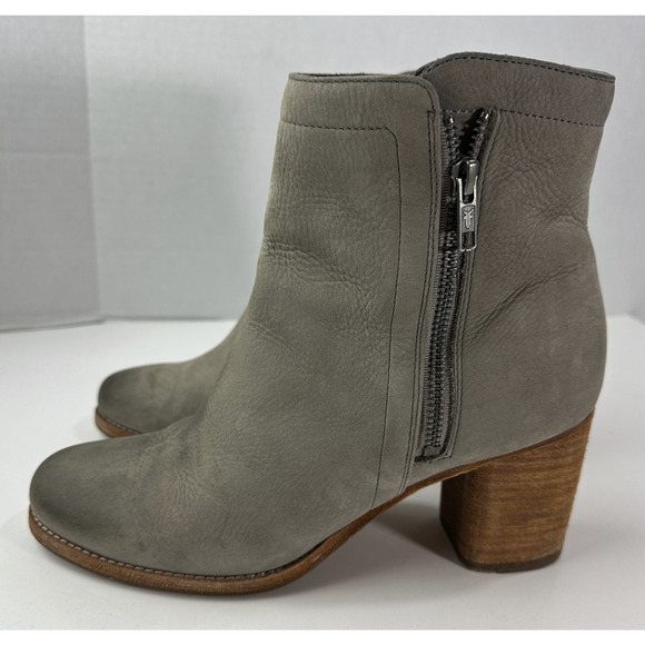 Frye Addie Double Zip Leather Ankle Heeled Boots Gray Distressed Bootie Size 9 B - Picture 7 of 16